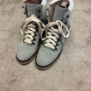 Vici Gray Heeled Boots with Cream Laces